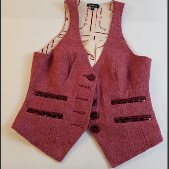 Rare Burgundy Women's Red Bebe 3pc embossed Skirt Suit Set Sz 00 small - Picture 2 of 5